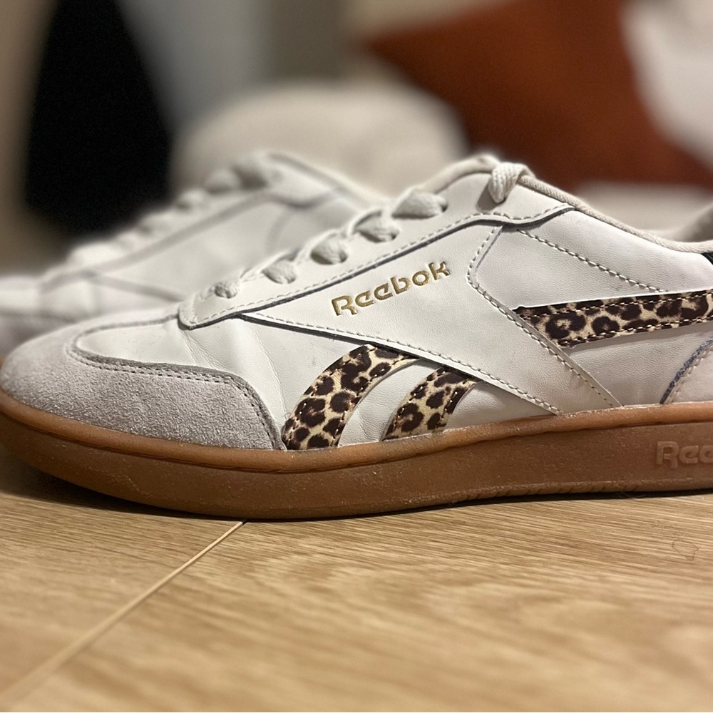 Reebok White and Animal Print Sneakers